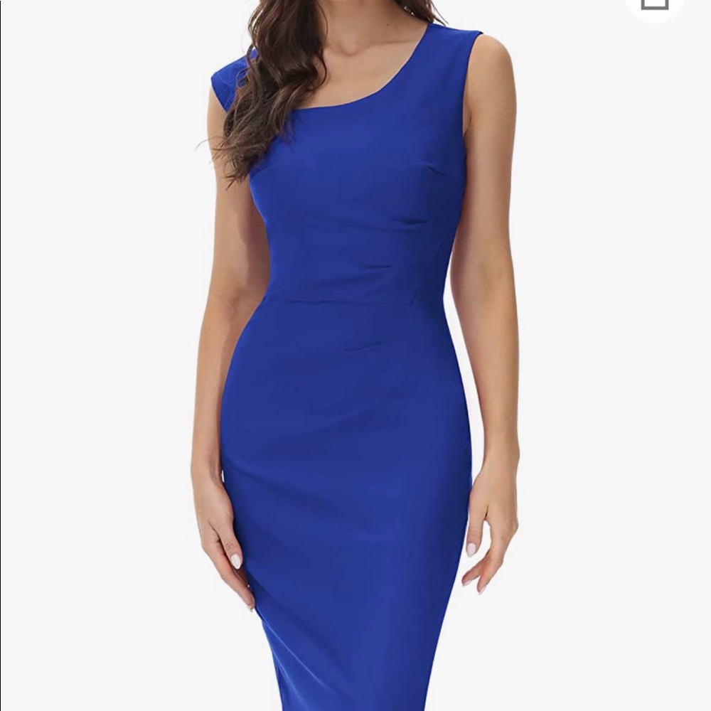 Women V-Neck Sleeveless Work Dress Formal Evening Dresses Royal Blue size Large